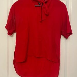 Express Red Tie Front Blouse with Mandarin Collar